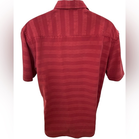 QUIKSILVER Red Striped Collared Short Sleeve Shirt Men L Large Modern Fit - Picture 3 of 6